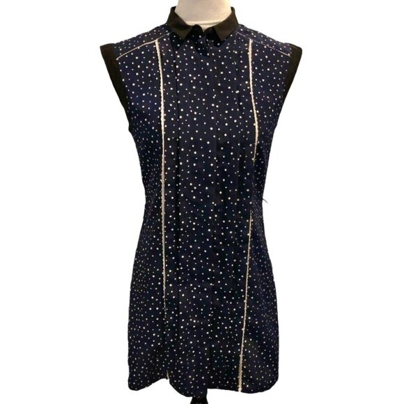 Jason Wu Target Button Down Mini Dress Polkadot XS Navy Blue White Black Collar - Picture 1 of 3